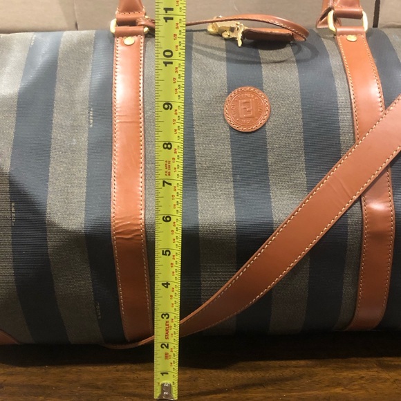 FENDI Pequin Pecan Striped Bandolier Boston Travel Bag w FENDI Shoulder Strap - Picture 13 of 17